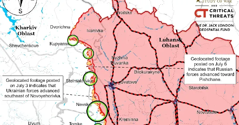 Карта ISW, July 6, 3.00 p.m. В районі Піщаного тяжкі бої — експерти ISW на порталі Gromada Group