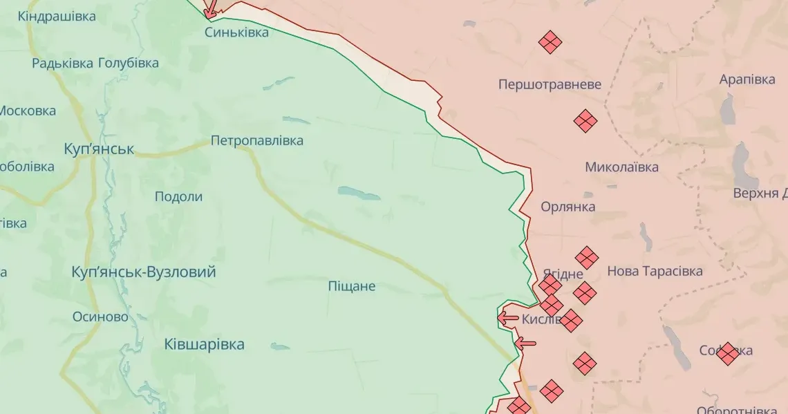 Скриншот з карти https://deepstatemap.live Ворог продовжує наступальні дії з метою виходу на рубіж по річці Оскіл — Машовець на порталі Gromada Group