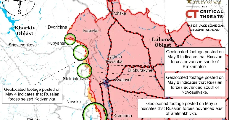Скриншот з карти ISW Російські війська просунулися на північний захід від Сватового — експерти ISW на порталі Gromada Group