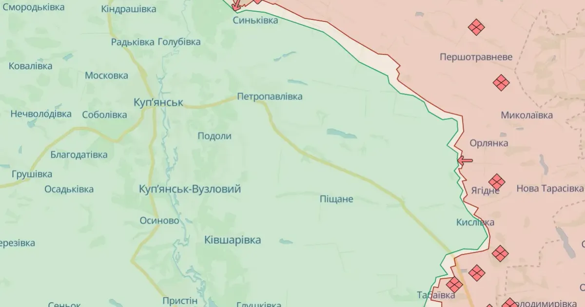 Скриншот з онлайн карти https://deepstatemap.live/#11/49.6749/37.6385 Росіяни стягують війська на Куп'янському напрямку – експерт Коваленко на порталі Gromada Group
