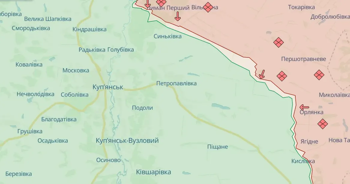 Скриншот з онлайн-карти https://deepstatemap.live/#11/49.6908/37.6762 Дії військ противника на Куп'янському напрямку станом на 19 листопада аналізує координатор групи "Інформаційний спротив", полковник ЗСУ Костянтин Машовець.