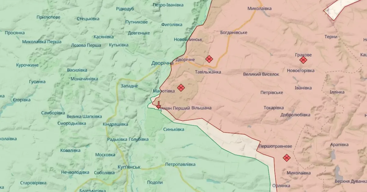 Скриншот з онлайн-карти https://deepstatemap.live Активізацію дій російських військ на Куп'янському напрямку, зокрема плани щодо прориву у бік Борової, Кругляківки і Куп'янська Вузлового, аналізує координатор групи "Інформаційний спротив", полковник ЗСУ Костянтин Машовець.