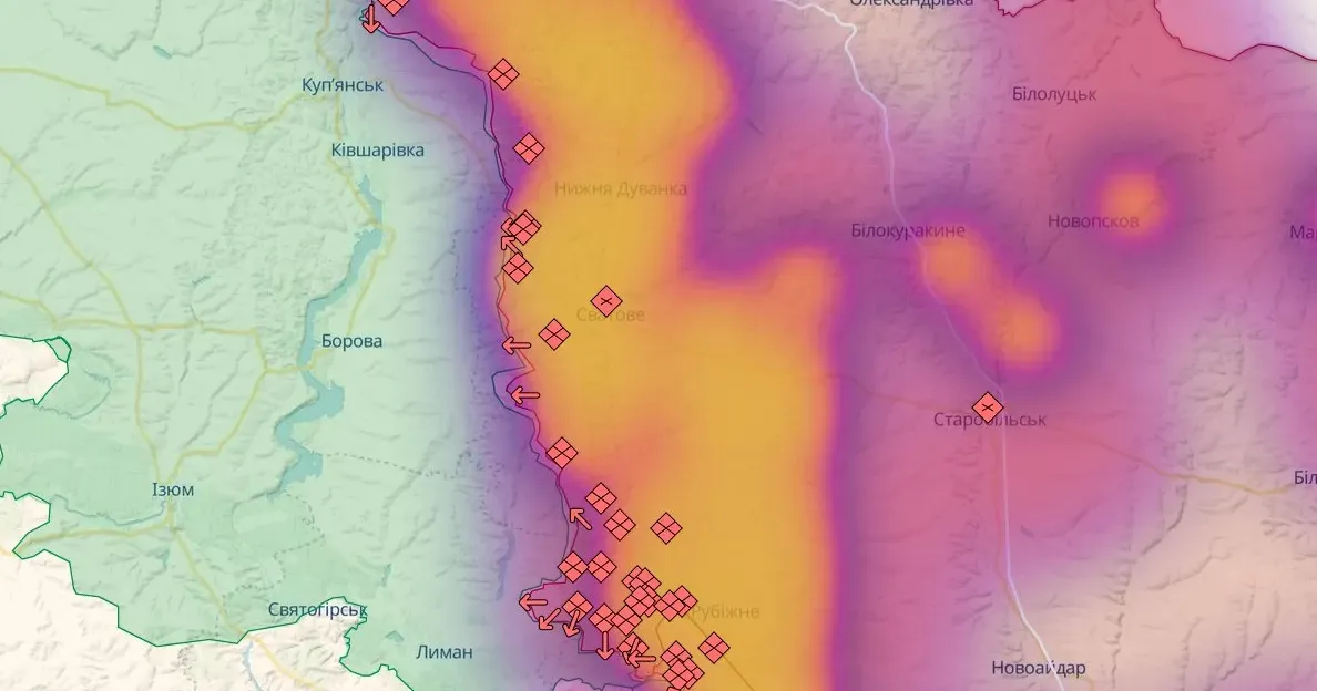 Скриншот з онлайн-карти https://deepstatemap.live Дії військ противника на напрямку Сватове–Борова і в районі Куп'янська аналізує координатор групи "Інформаційний спротив", полковник ЗСУ Костянтин Машовець.