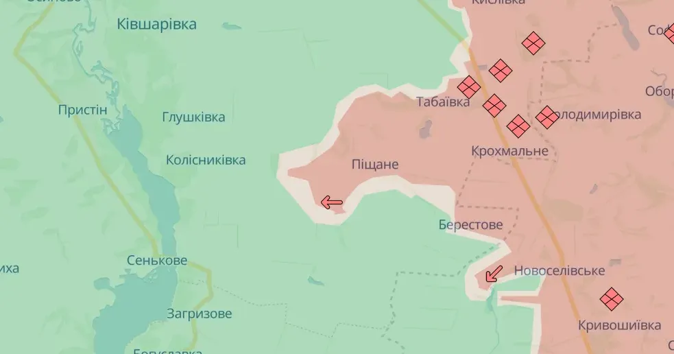 Скриншот карти DeepState станом на 29.08.2024 ISW не підтверджує російські заяви щодо захоплення Синьківки і Стельмахівки, ситуація в районі Піщаного критична на порталі Gromada Group